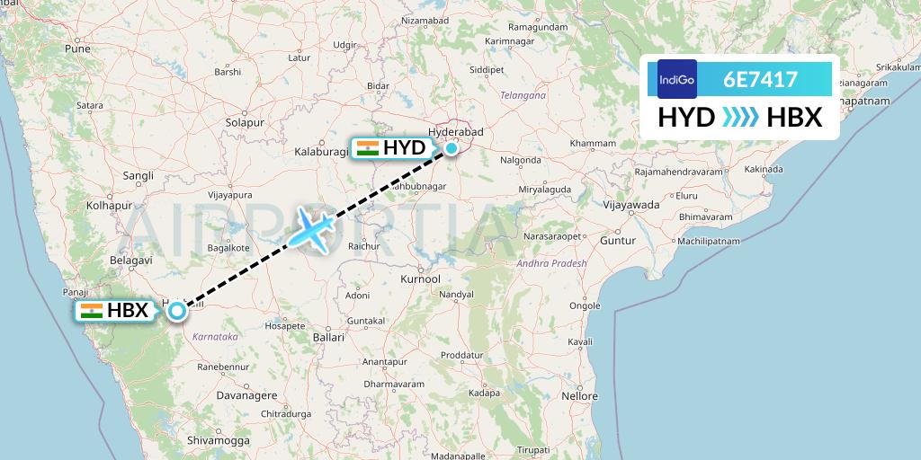 6E7417 IndiGo Airlines Flight Map: Hyderabad to Hubli