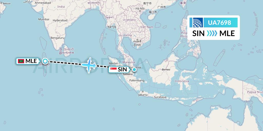 UA7698 United Airlines Flight Map: Singapore to Male