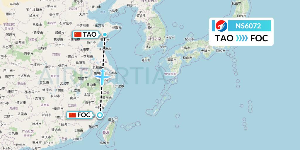 NS6072 Hebei Airlines Flight Map: Qingdao to Fuzhou