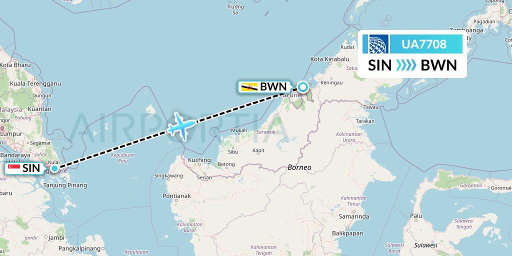 UA7708 United Airlines Flight Map: Singapore to Brunei