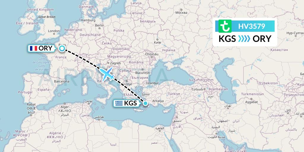 HV3579 Transavia Flight Map: Kos to Paris