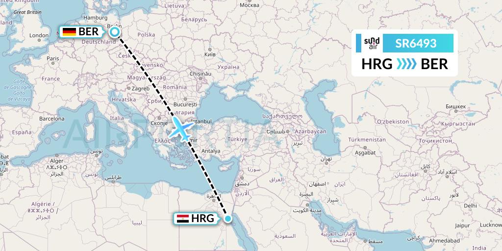 SR6493 SundAir Flight Map: Hurghada to Berlin