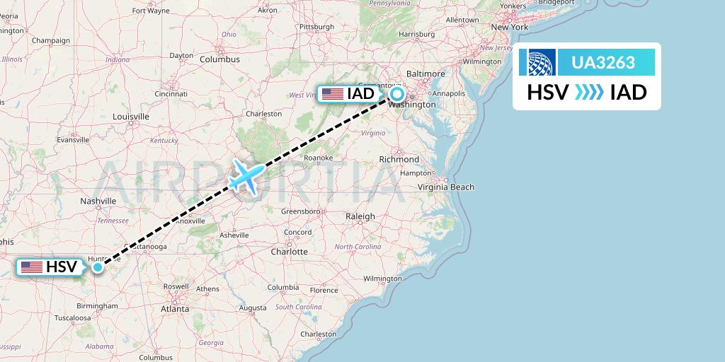UA3263 United Airlines Flight Map: Huntsville to Washington
