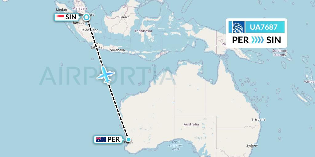 UA7687 United Airlines Flight Map: Perth to Singapore