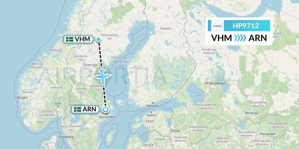 HP9712 Amapola Flyg Flight Map: Vilhelmina to Stockholm