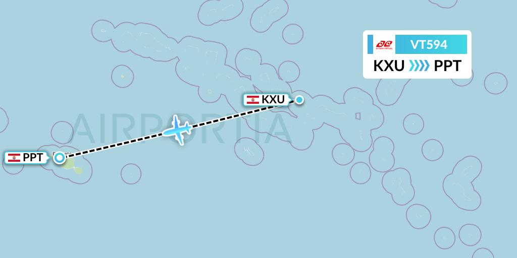 VT594 Air Tahiti Flight Map: Katiu to Papeete