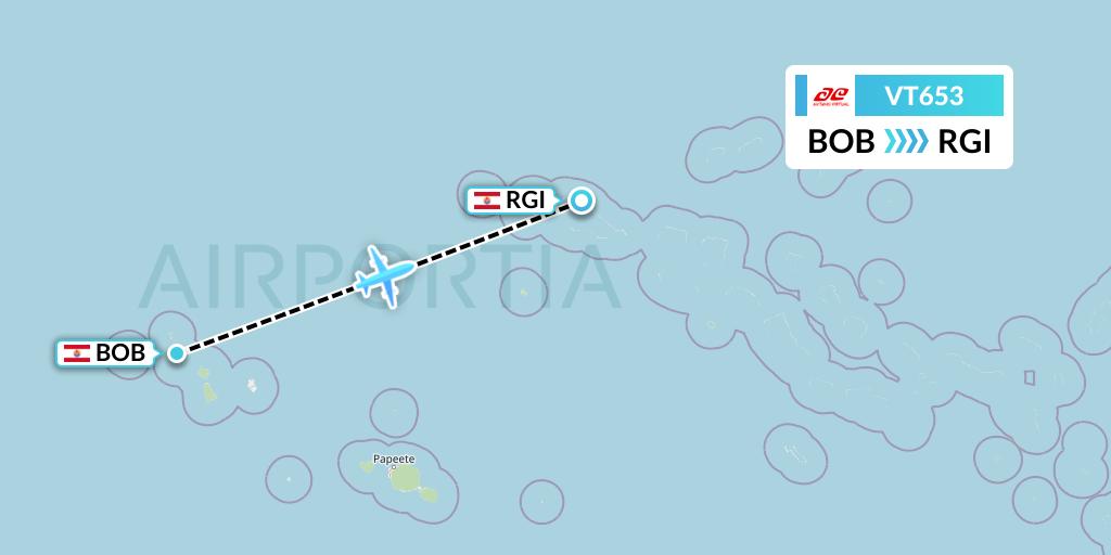 VT653 Air Tahiti Flight Map: Bora Bora to Rangiroa