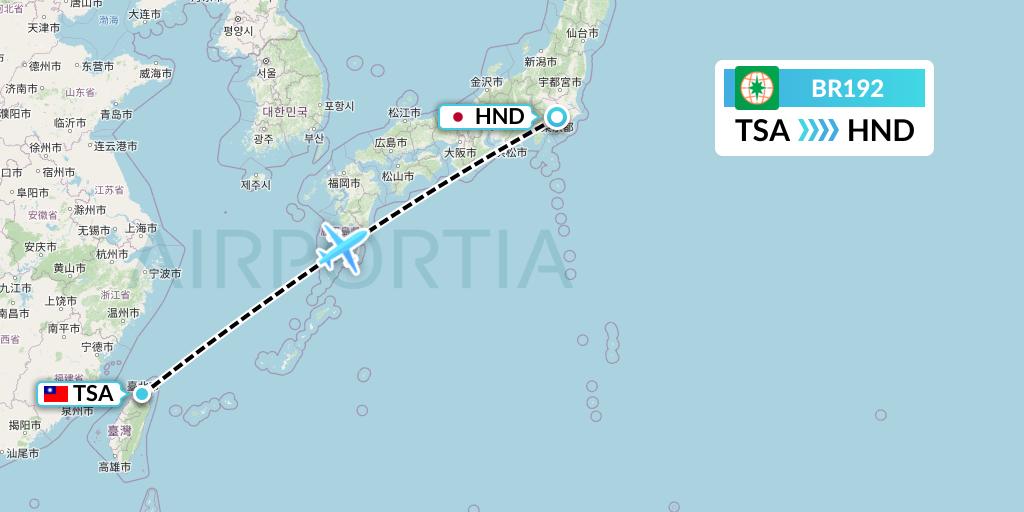 BR192 EVA Air Flight Map: Taipei to Tokyo