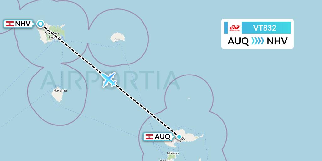 VT832 Air Tahiti Flight Map: Atuona to Nuku Hiva