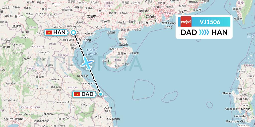VJ1506 VietJet Air Flight Map: Da Nang to Hanoi