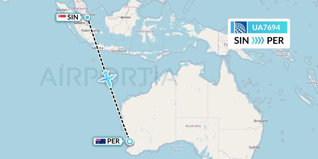 UA7694 United Airlines Flight Map: Singapore to Perth