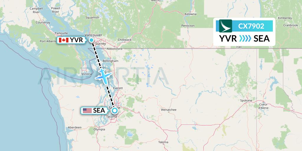 CX7902 Cathay Pacific Flight Map: Vancouver to Seattle
