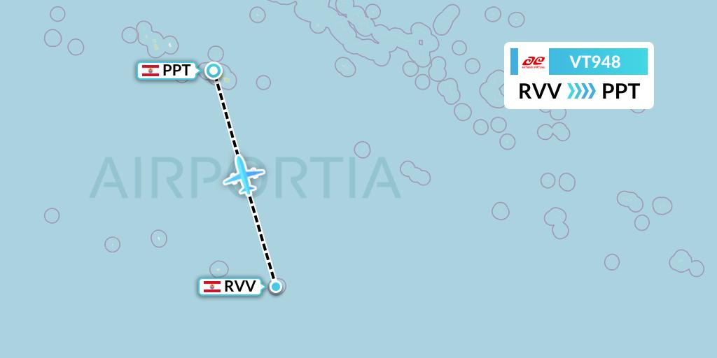 VT948 Air Tahiti Flight Map: French Polynesia to Papeete