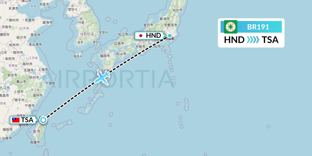 BR191 EVA Air Flight Map: Tokyo to Taipei