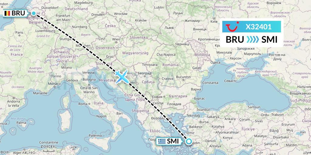 X32401 TUI fly Germany Flight Map: Brussels to Samos