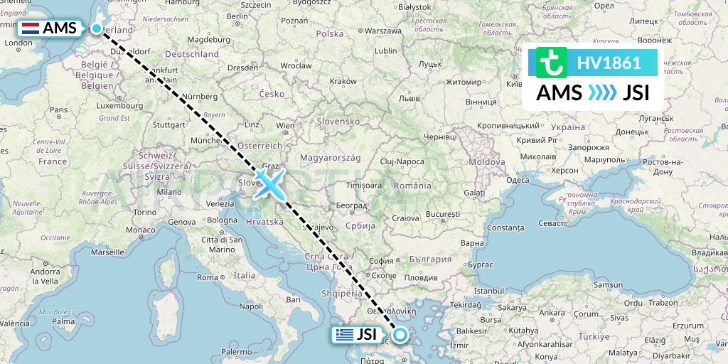 HV1861 Transavia Flight Map: Amsterdam to Skiathos