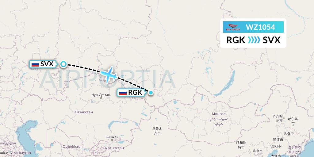 WZ1054 Red Wings Flight Map: Gorno-Altaysk to Yekaterinburg