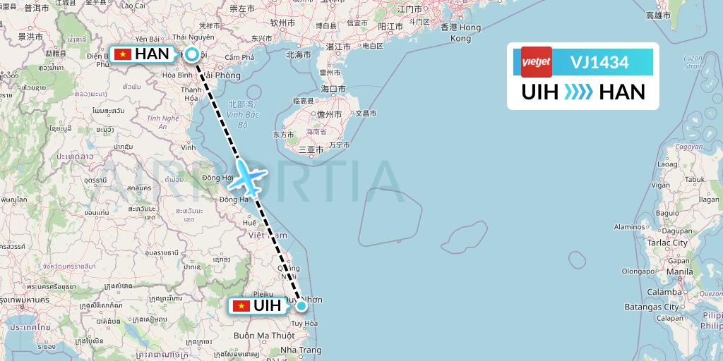 VJ1434 VietJet Air Flight Map: Qui Nhon to Hanoi