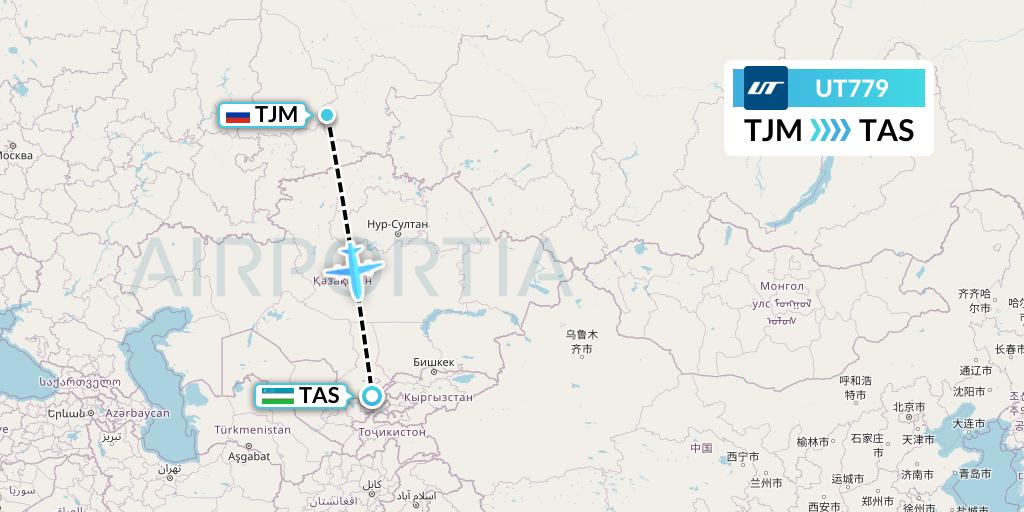 UT779 UTair Flight Map: Tyumen to Tashkent