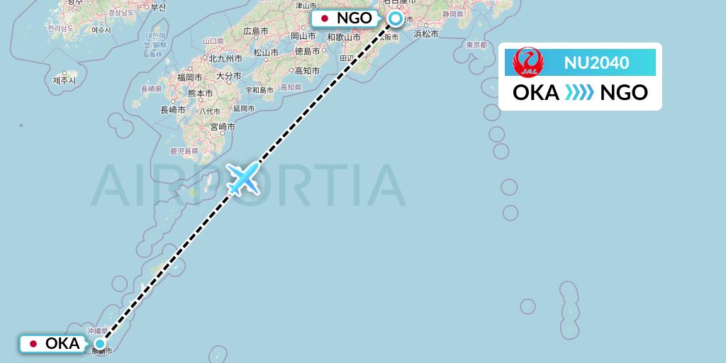 NU2040 Japan Transocean Air Flight Map: Naha to Nagoya