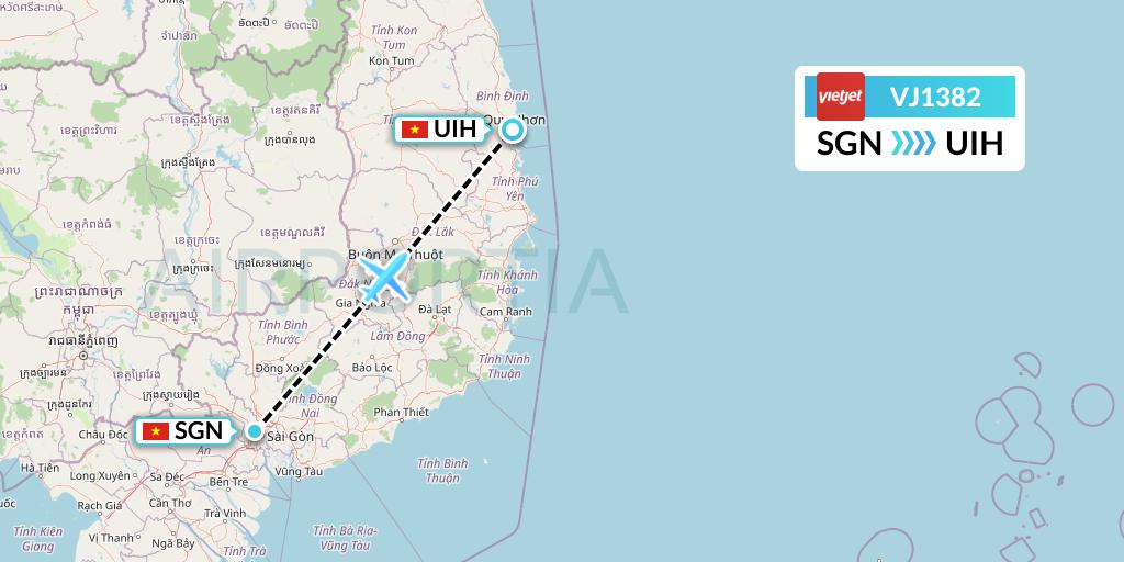 VJ1382 VietJet Air Flight Map: Ho Chi Minh City to Qui Nhon