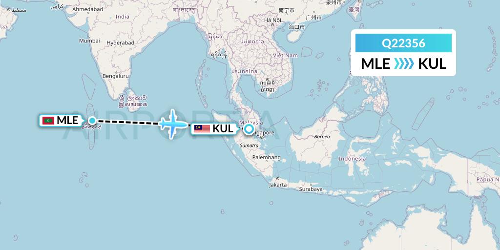 Q22356 Maldivian Flight Map: Male to Kuala Lumpur