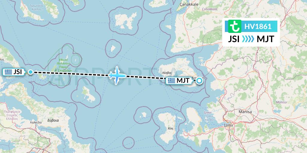 HV1861 Transavia Flight Map: Skiathos to Mytilene