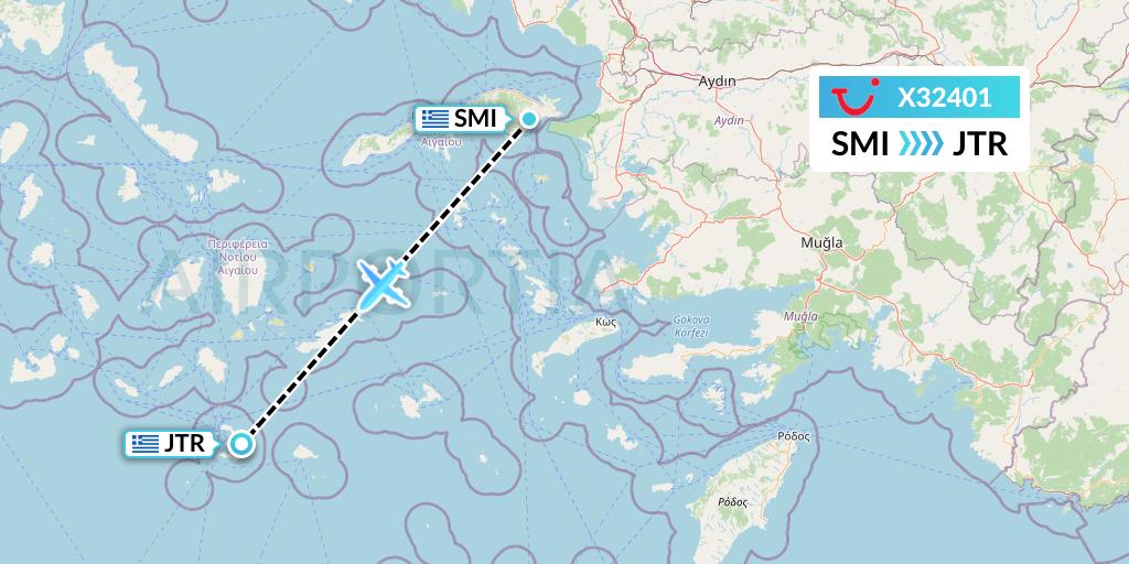 X32401 TUI fly Germany Flight Map: Samos to Santorini
