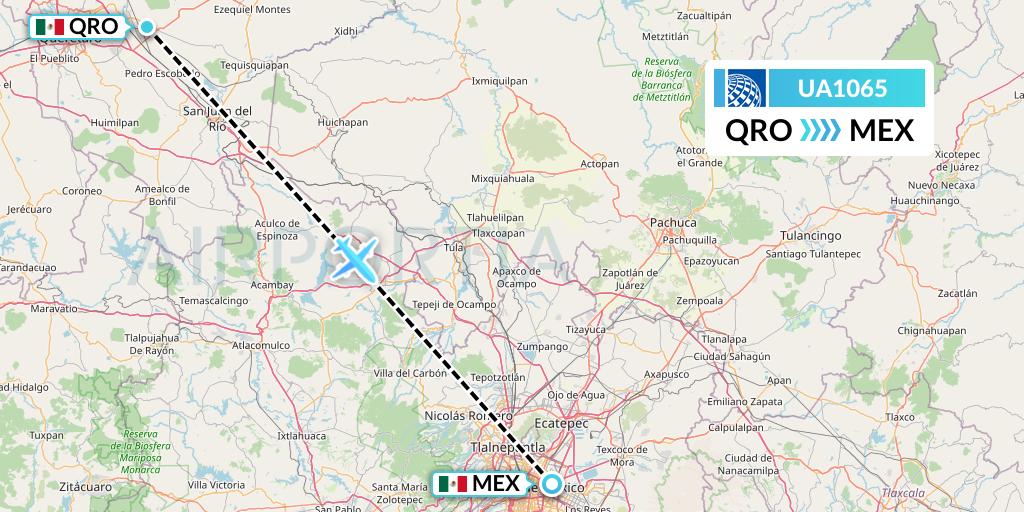 UA1065 United Airlines Flight Map: Queretaro to Mexico City