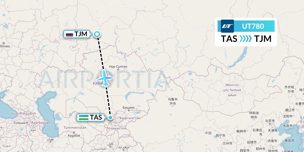 UT780 UTair Flight Map: Tashkent to Tyumen