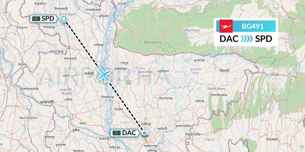 BG491 Biman Bangladesh Airlines Flight Map: Dhaka to Saidpur