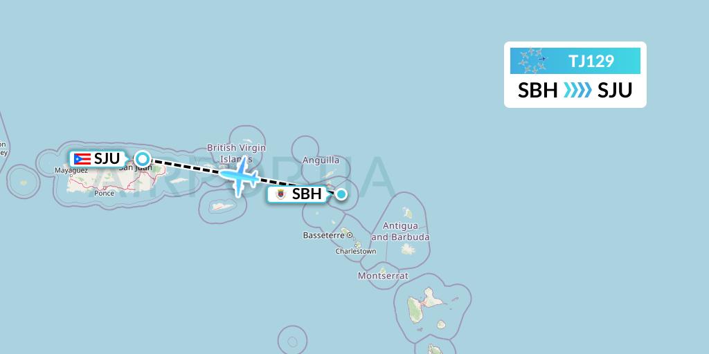 TJ129 Tradewind Aviation Flight Map: St. Jean to San Juan