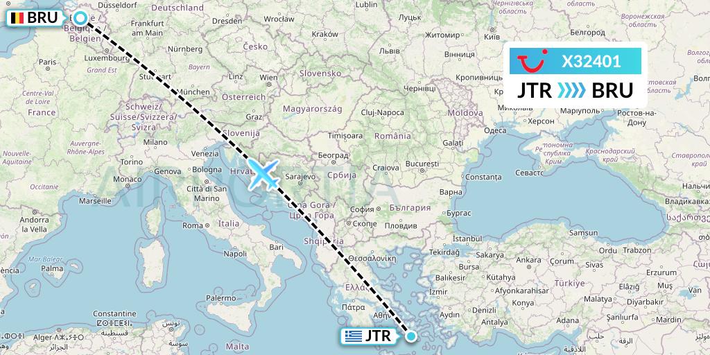 X32401 TUI fly Germany Flight Map: Santorini to Brussels