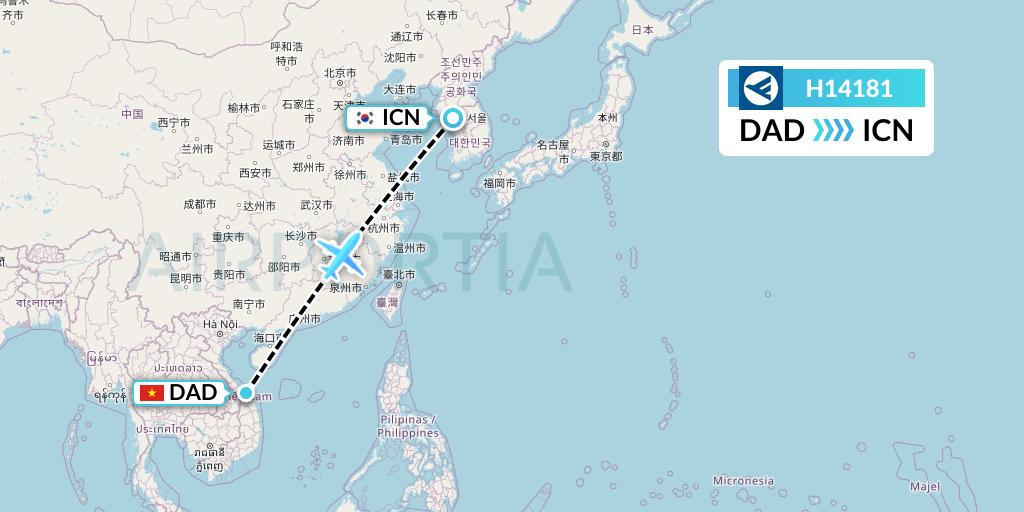H14181 Hahn Air Systems Flight Map: Da Nang to Seoul