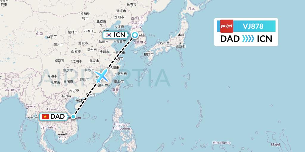 VJ878 VietJet Air Flight Map: Da Nang to Seoul