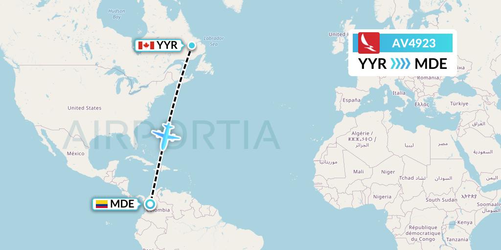 AV4923 Avianca Flight Map: Goose Bay to Medellin