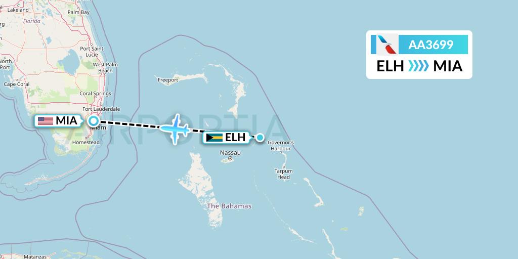 AA3699 American Airlines Flight Map: North Eleuthera to Miami