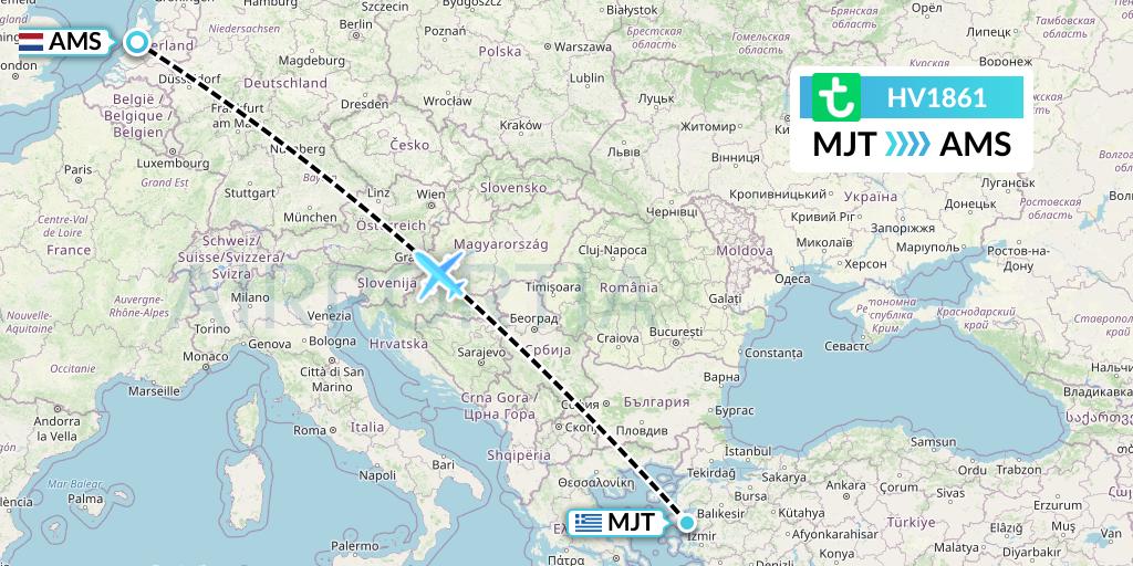 HV1861 Transavia Flight Map: Mytilene to Amsterdam