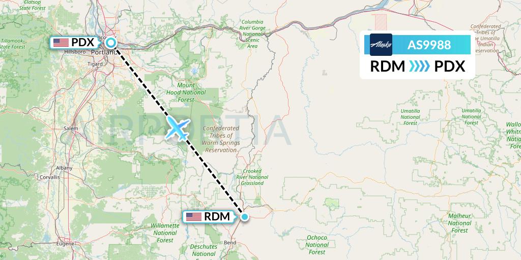 AS9988 Alaska Airlines Flight Map: Redmond to Portland
