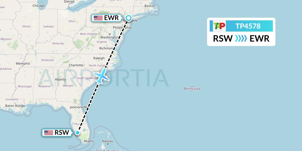 TP4578 TAP Portugal Flight Map: Fort Myers to New York