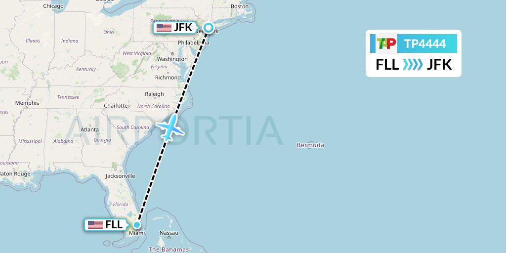 TP4444 TAP Portugal Flight Map: Fort Lauderdale to New York