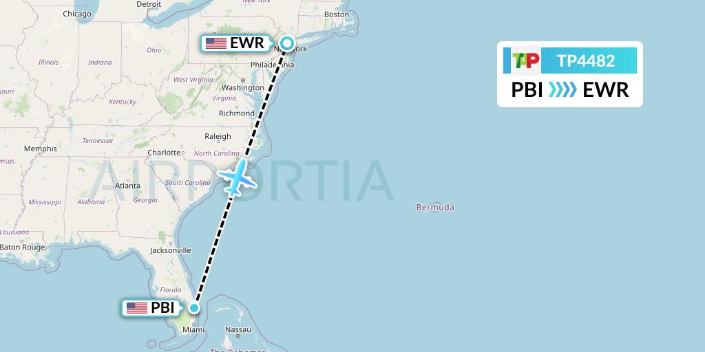 TP4482 TAP Portugal Flight Map: West Palm Beach to New York