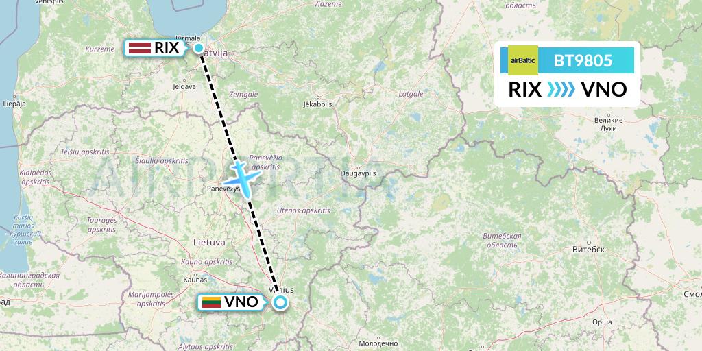 BT9805 Air Baltic Flight Map: Riga to Vilnius