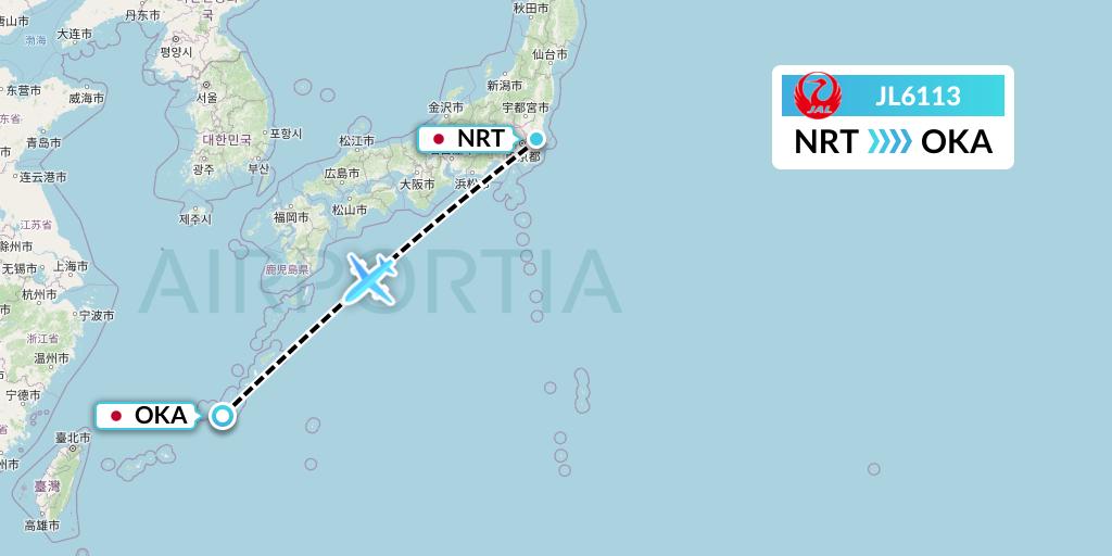 JL6113 Japan Airlines Flight Map: Tokyo to Naha