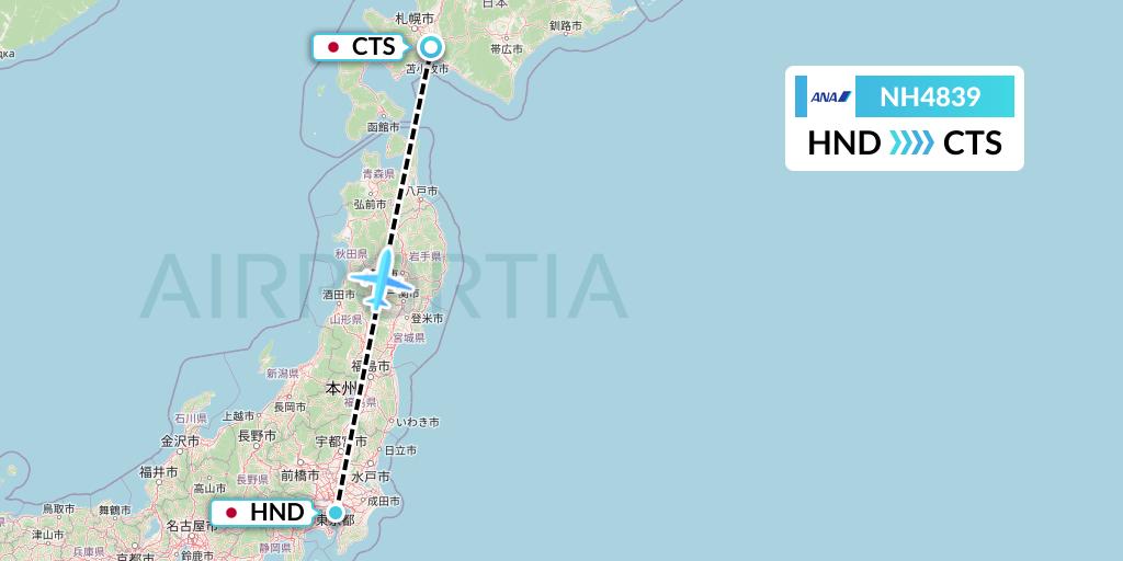 NH4839 All Nippon Airways Flight Map: Tokyo to Sapporo