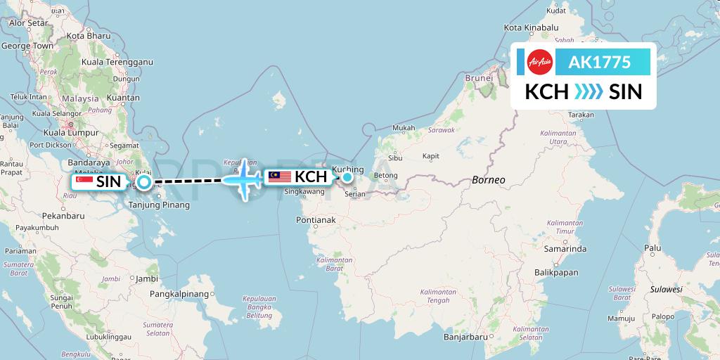 AK1775 AirAsia Flight Map: Kuching to Singapore