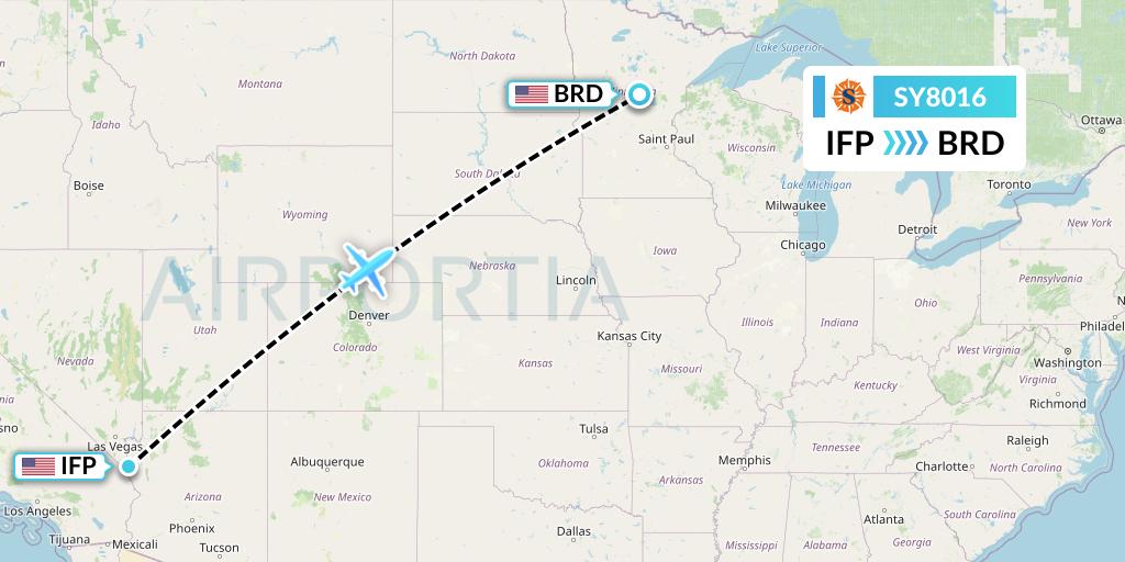 SY8016 Sun Country Airlines Flight Map: Bullhead City to Brainerd