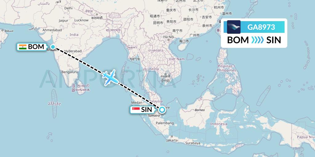 GA8973 Garuda Indonesia Flight Map: Mumbai to Singapore