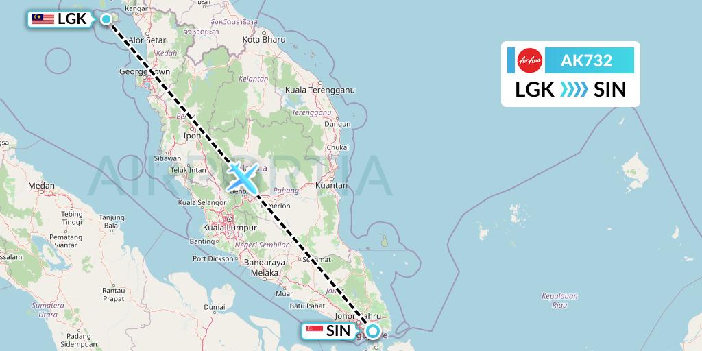 AK732 AirAsia Flight Map: Langkawi to Singapore