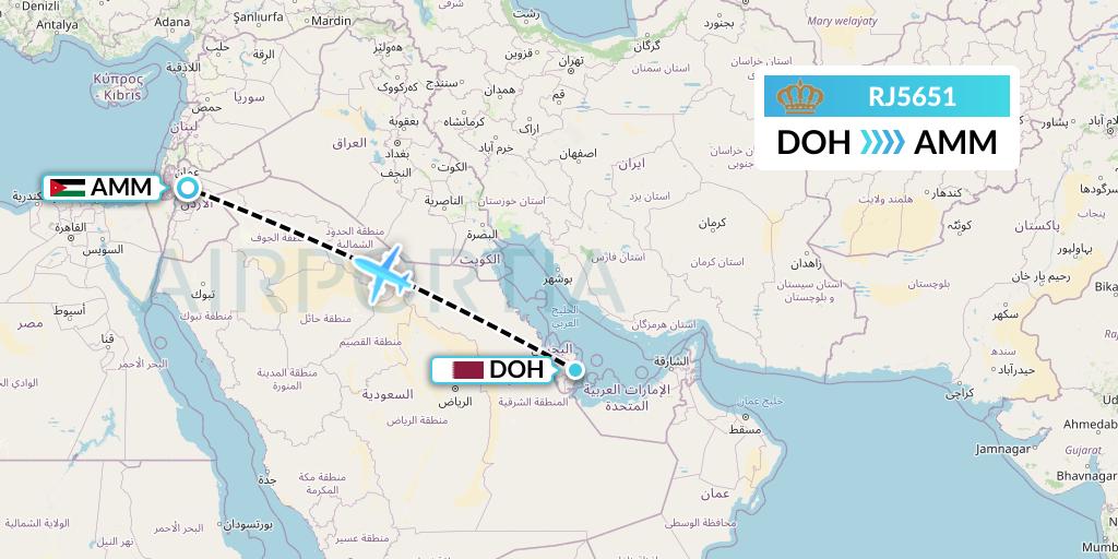 RJ5651 Royal Jordanian Flight Map: Doha to Amman